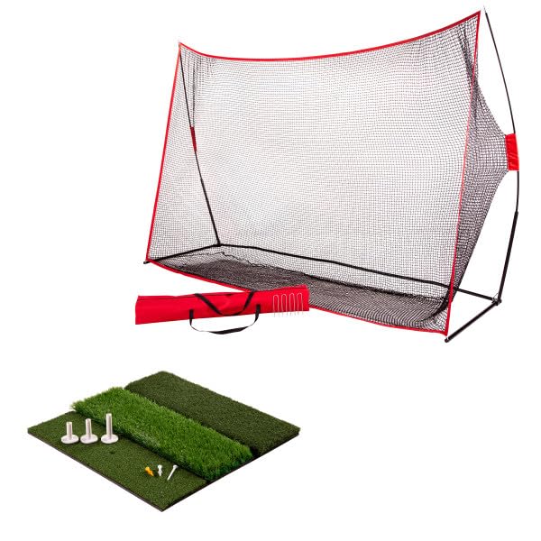 Home Driving Range — 10x7ft Golf Net + 3-Level Hitting Mat Set
