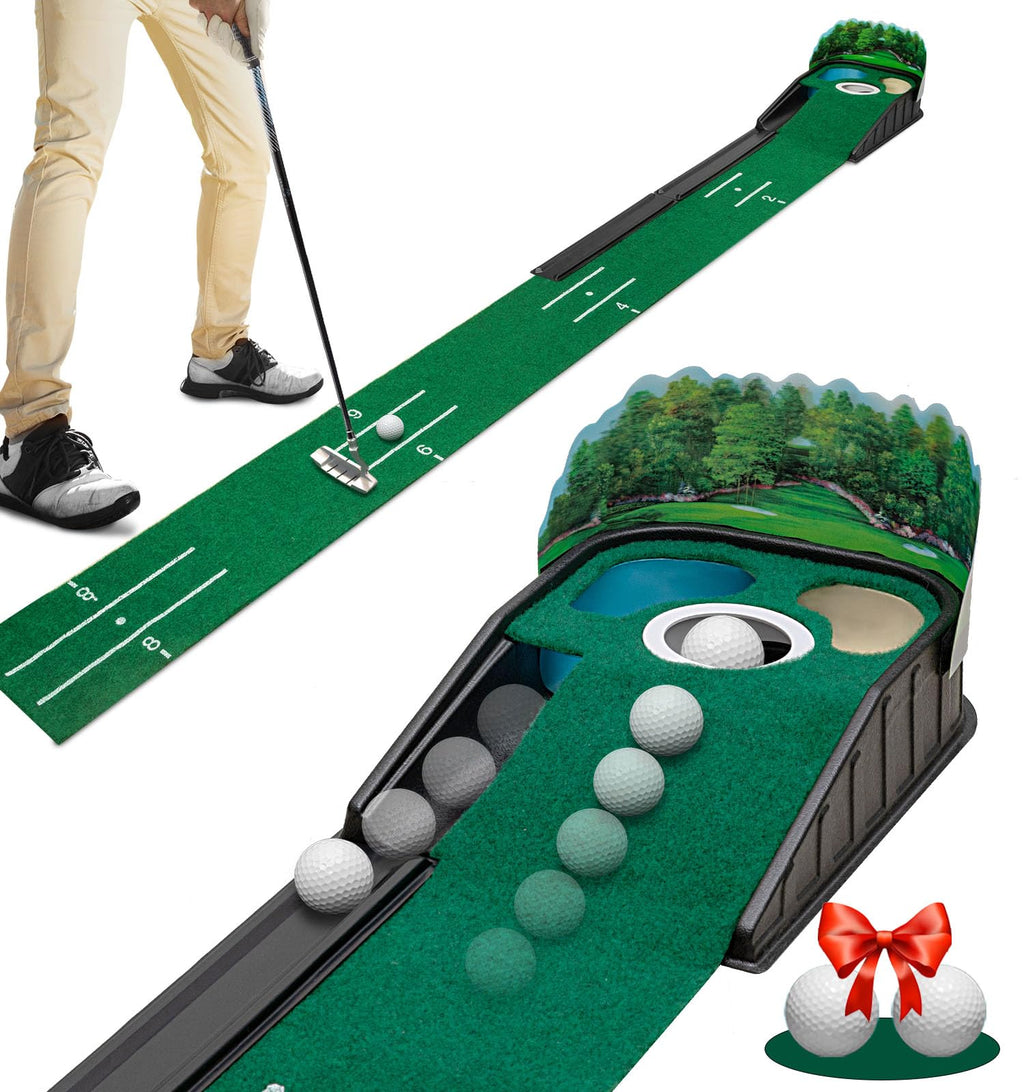 Indoor Putting Green — 8ft Practice Mat with Ball Return & Alignment Guides